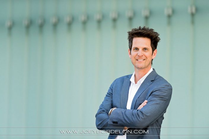 Bright Blue Background of Corporate Headshot
